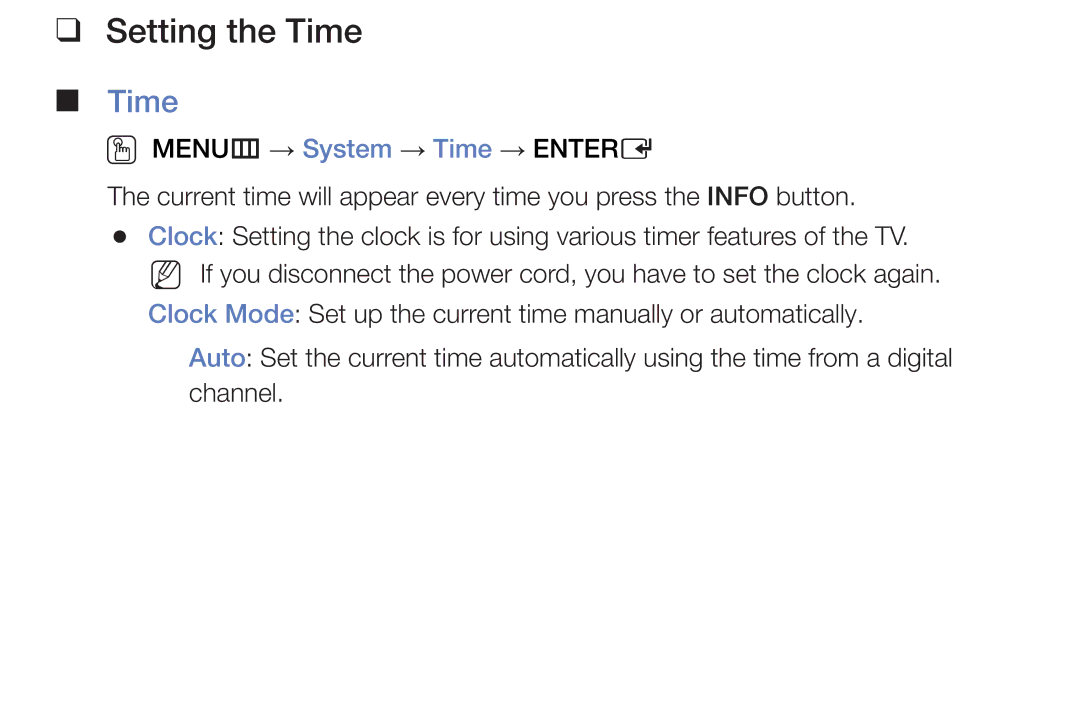 Samsung LT24E310MW/ZR manual Setting the Time 