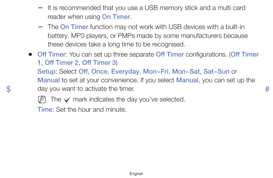 Samsung LT24E310MW/ZR manual Day you want to activate the timer 