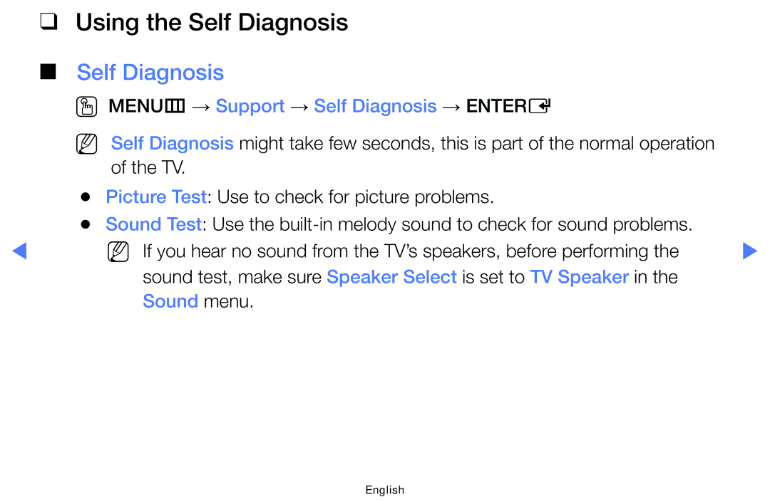 Samsung LT24E310MW/ZR manual Using the Self Diagnosis, OO MENUm → Support → Self Diagnosis → Entere, Sound menu 