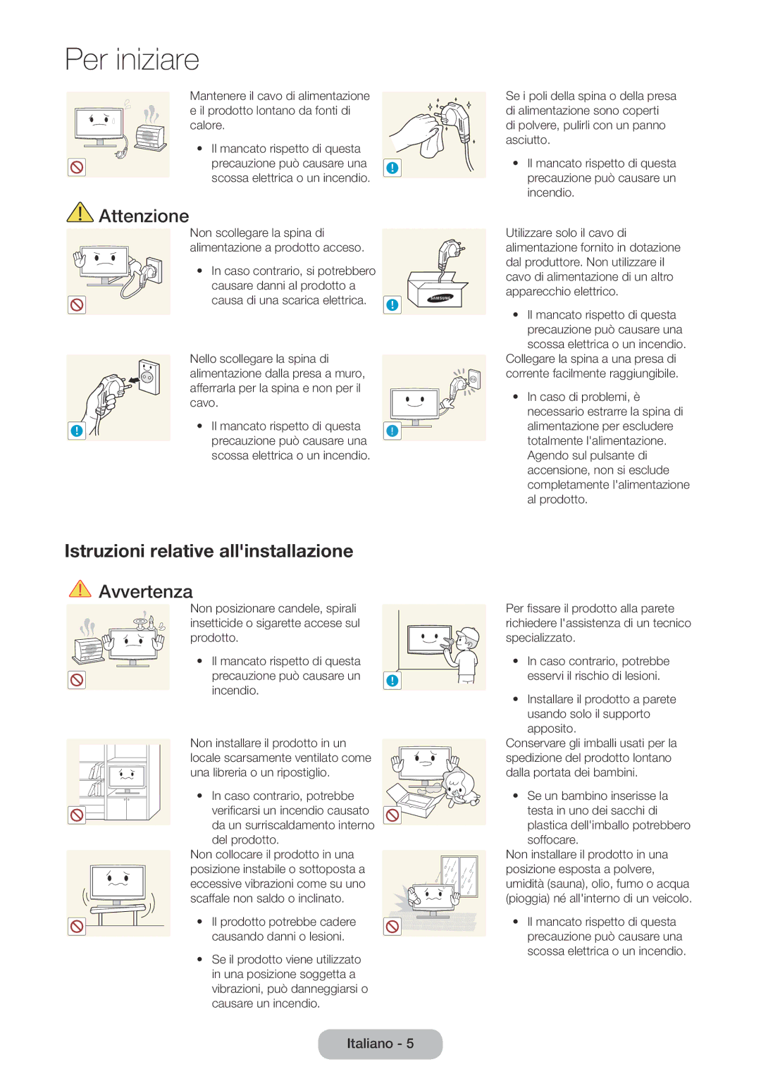 Samsung LT24E390EX/EN, LT24E390EW/EN, LT22E390EX/EN manual Attenzione, Istruzioni relative allinstallazione 