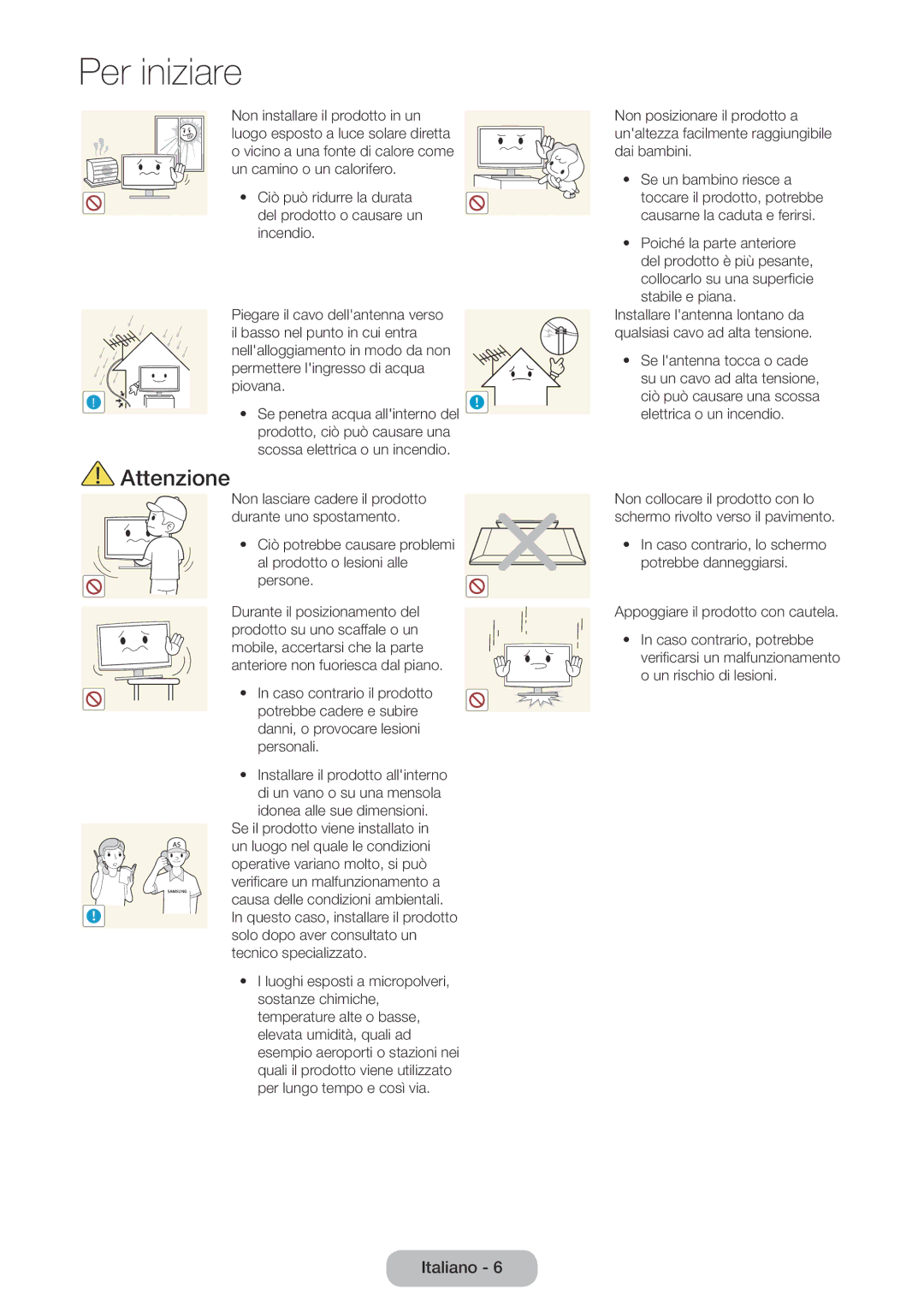 Samsung LT24E390EW/EN, LT22E390EX/EN, LT24E390EX/EN manual Non lasciare cadere il prodotto durante uno spostamento 