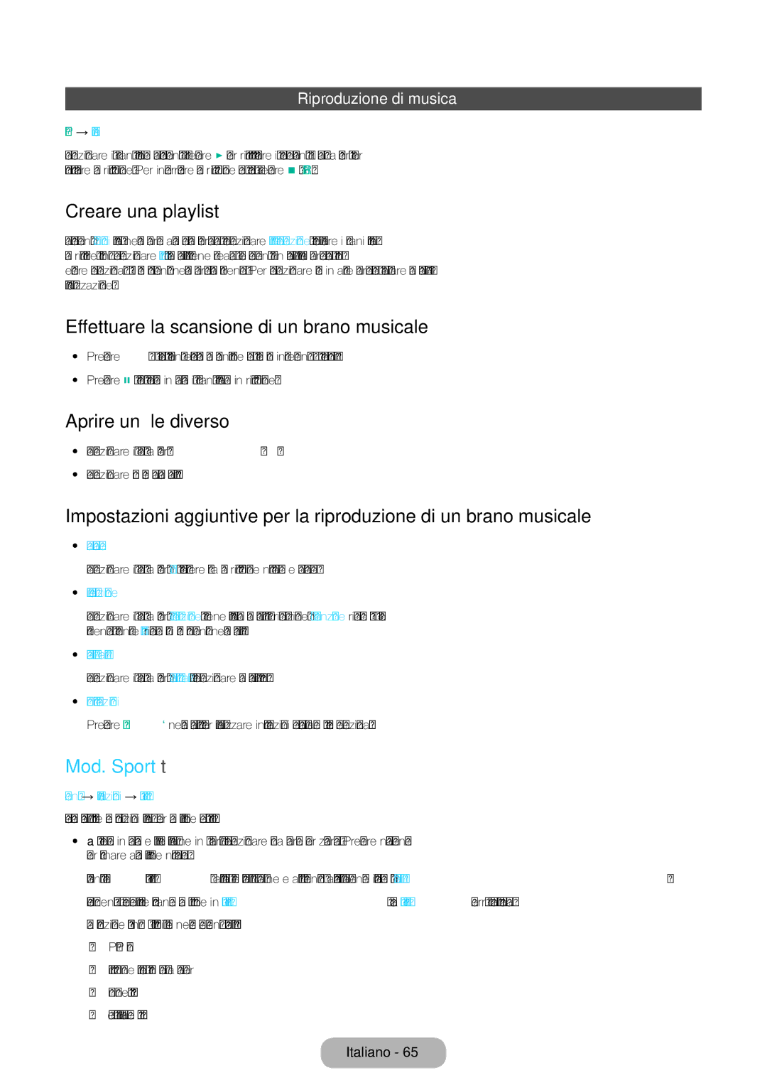 Samsung LT24E390EX/EN manual Effettuare la scansione di un brano musicale, Mod. Sport t, Riproduzione di musica, Casuale 