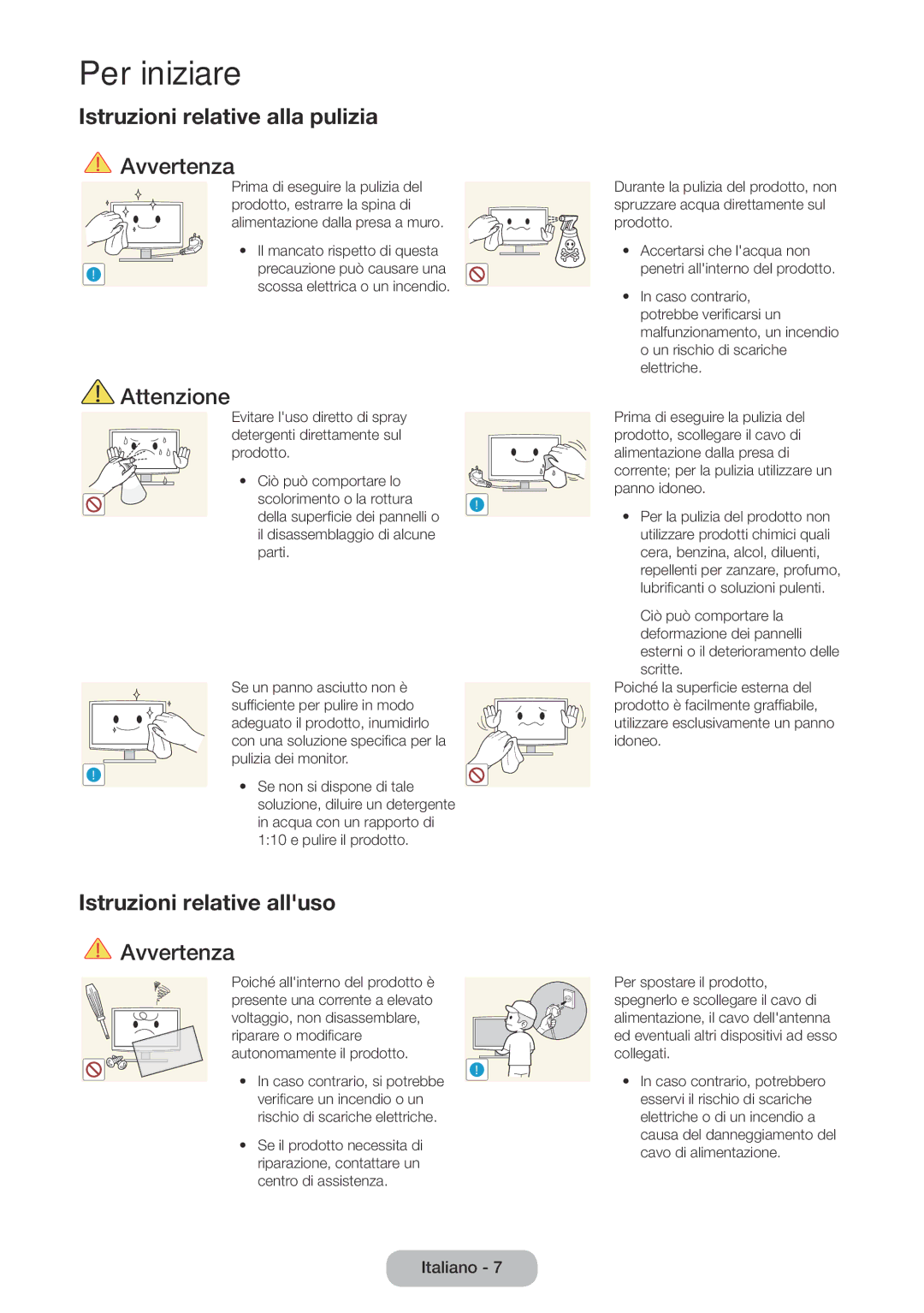 Samsung LT22E390EX/EN, LT24E390EW/EN, LT24E390EX/EN manual Istruzioni relative alla pulizia, Istruzioni relative alluso 