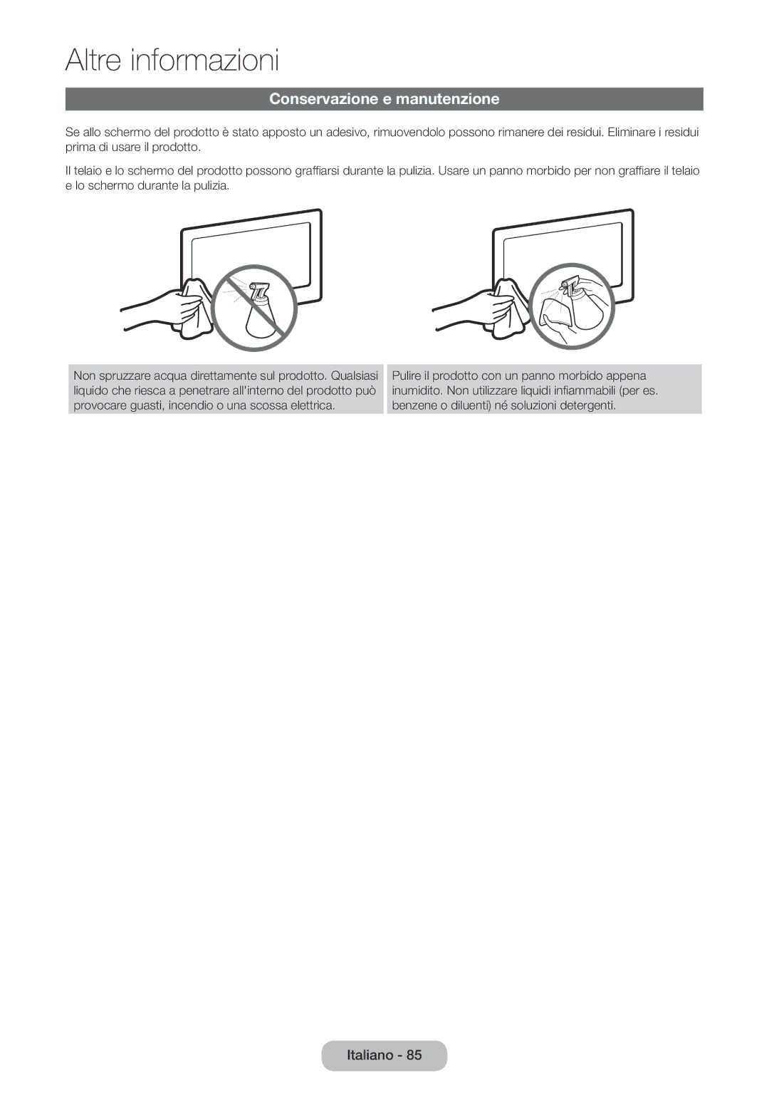 Samsung LT22E390EX/EN, LT24E390EW/EN, LT24E390EX/EN manual Conservazione e manutenzione 