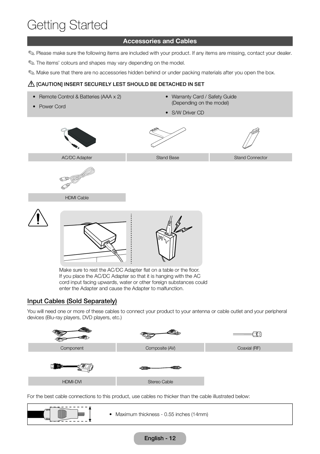 Samsung LT24E390EX/RU manual Accessories and Cables, Input Cables Sold Separately 