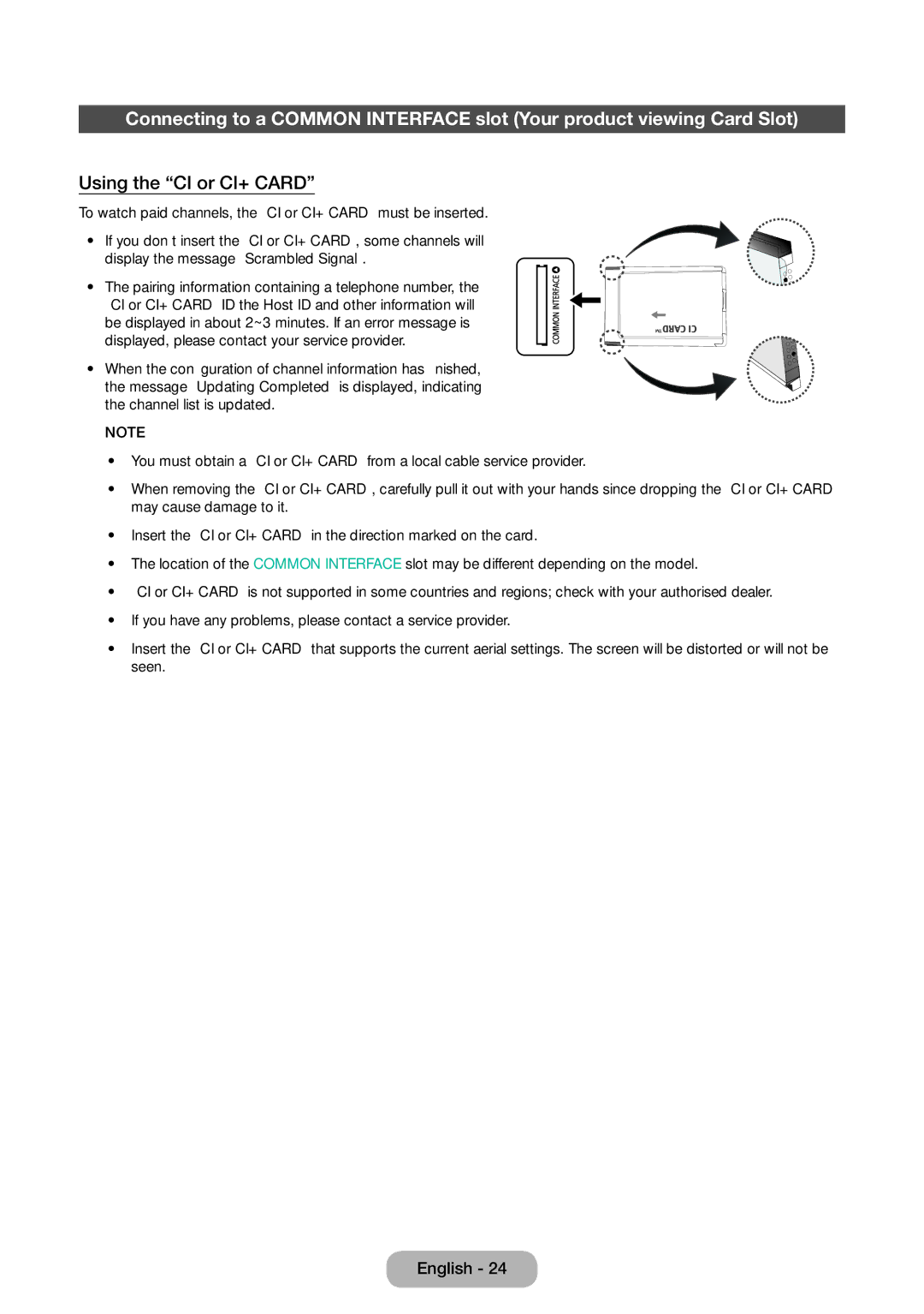 Samsung LT24E390EX/RU manual Using the CI or CI+ Card 