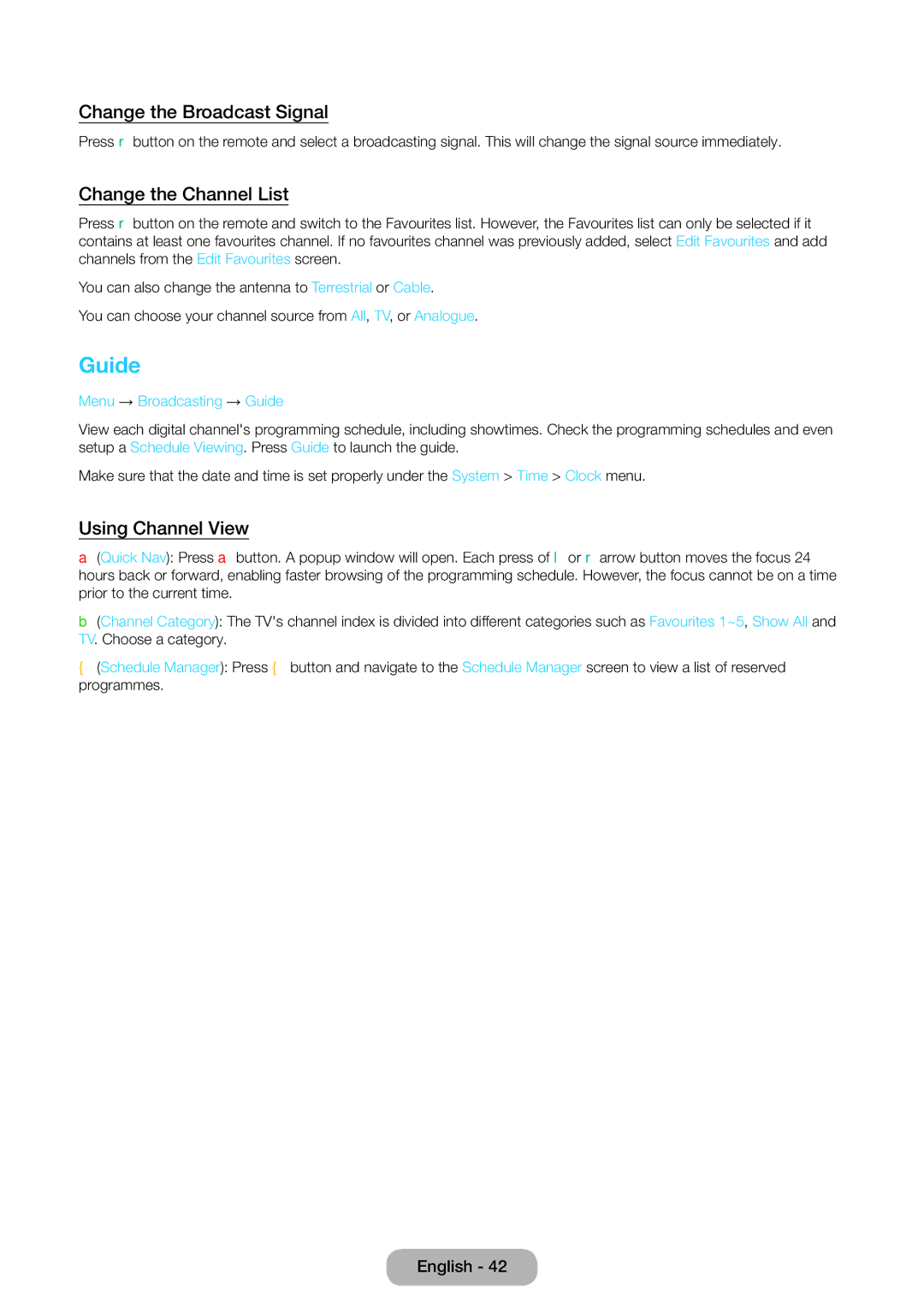 Samsung LT24E390EX/RU manual Guide, Change the Broadcast Signal, Change the Channel List, Using Channel View 