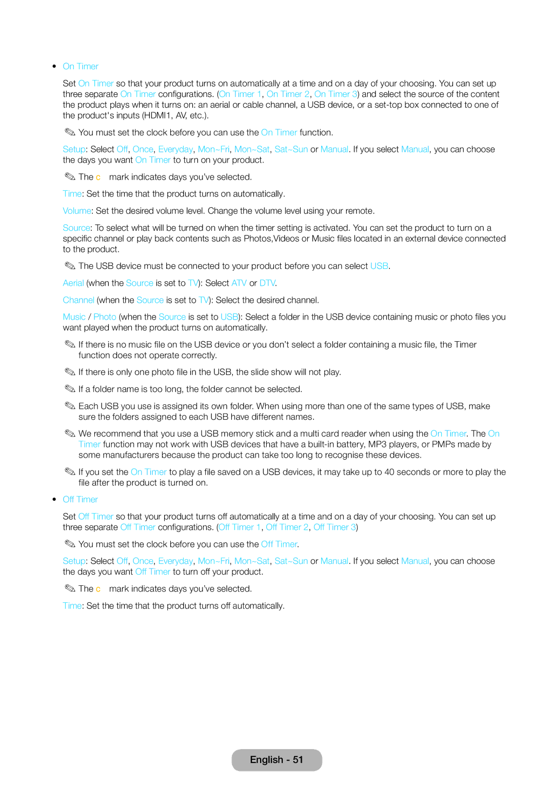 Samsung LT24E390EX/RU manual On Timer, Off Timer 