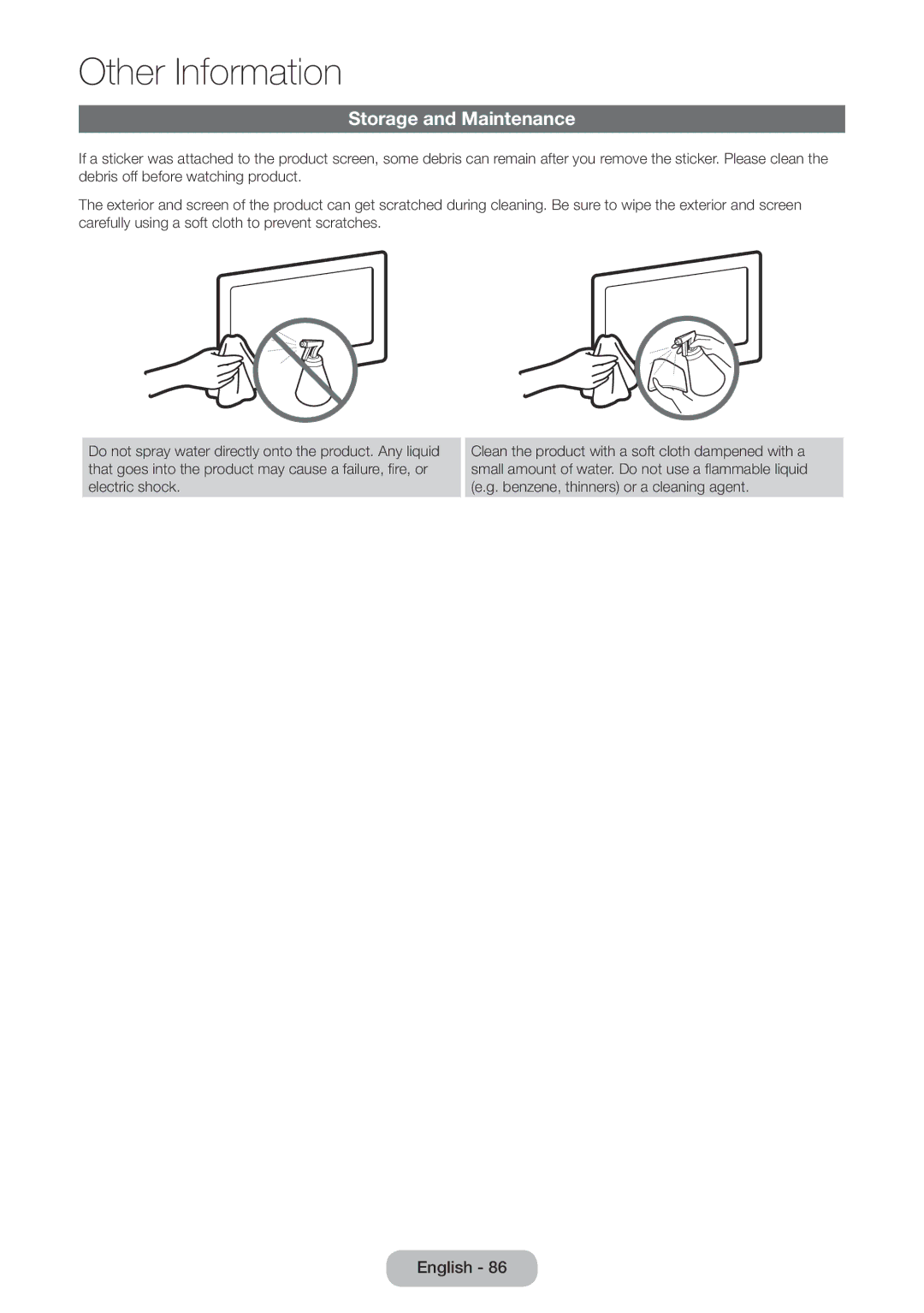 Samsung LT24E390EX/RU manual Storage and Maintenance 