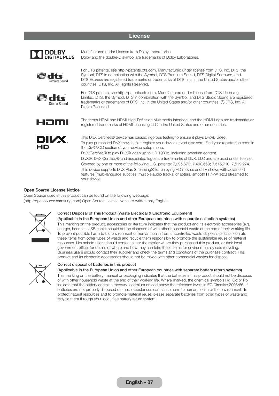 Samsung LT24E390EX/RU manual Open Source License Notice 