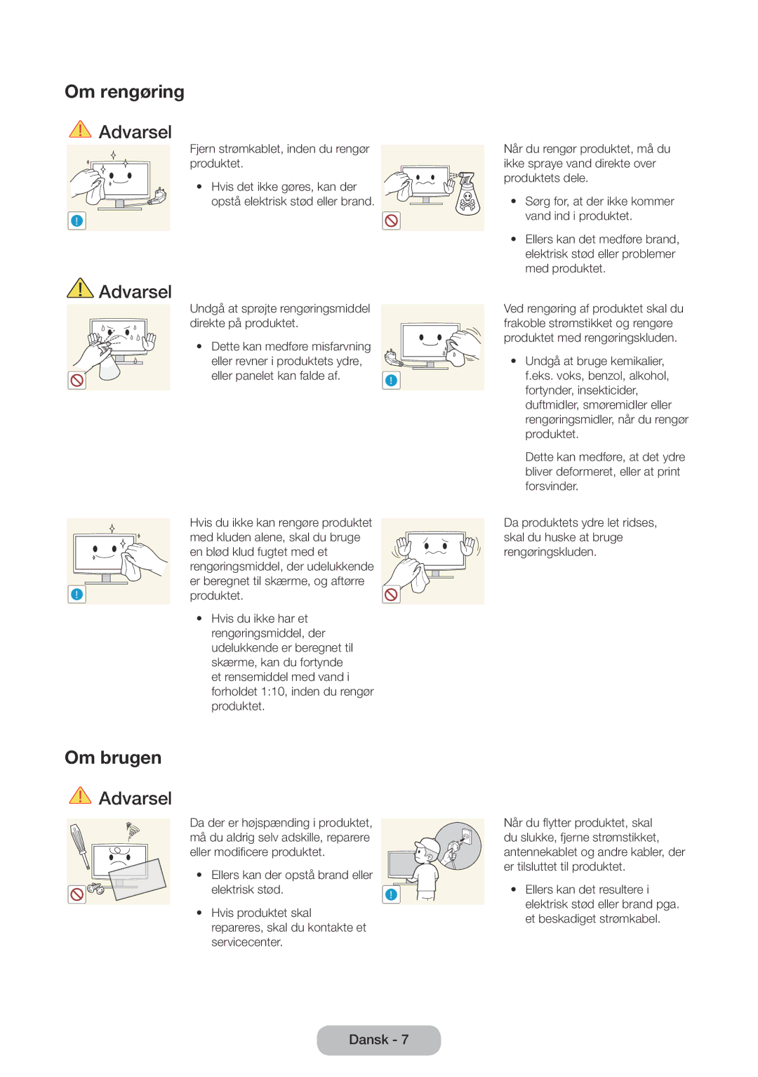 Samsung LT22E390EX/XE, LT24E390EX/XE manual Om rengøring, Om brugen 