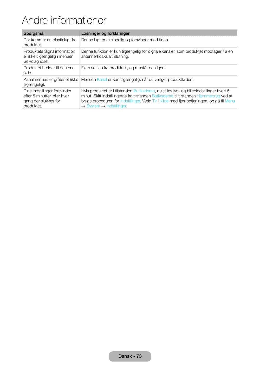 Samsung LT22E390EX/XE, LT24E390EX/XE manual → System → Indstillinger 