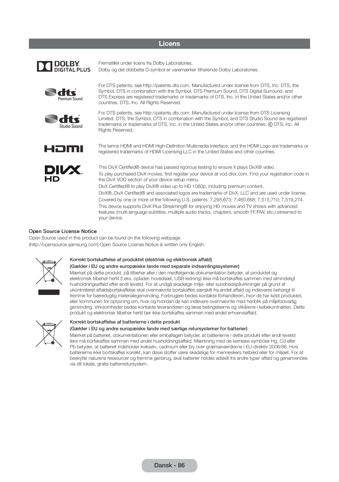 Samsung LT24E390EX/XE, LT22E390EX/XE manual Open Source License Notice 