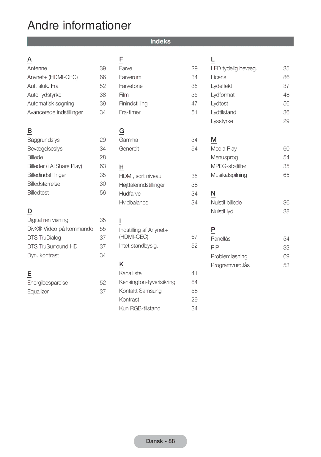 Samsung LT24E390EX/XE, LT22E390EX/XE manual Indeks, Pip 