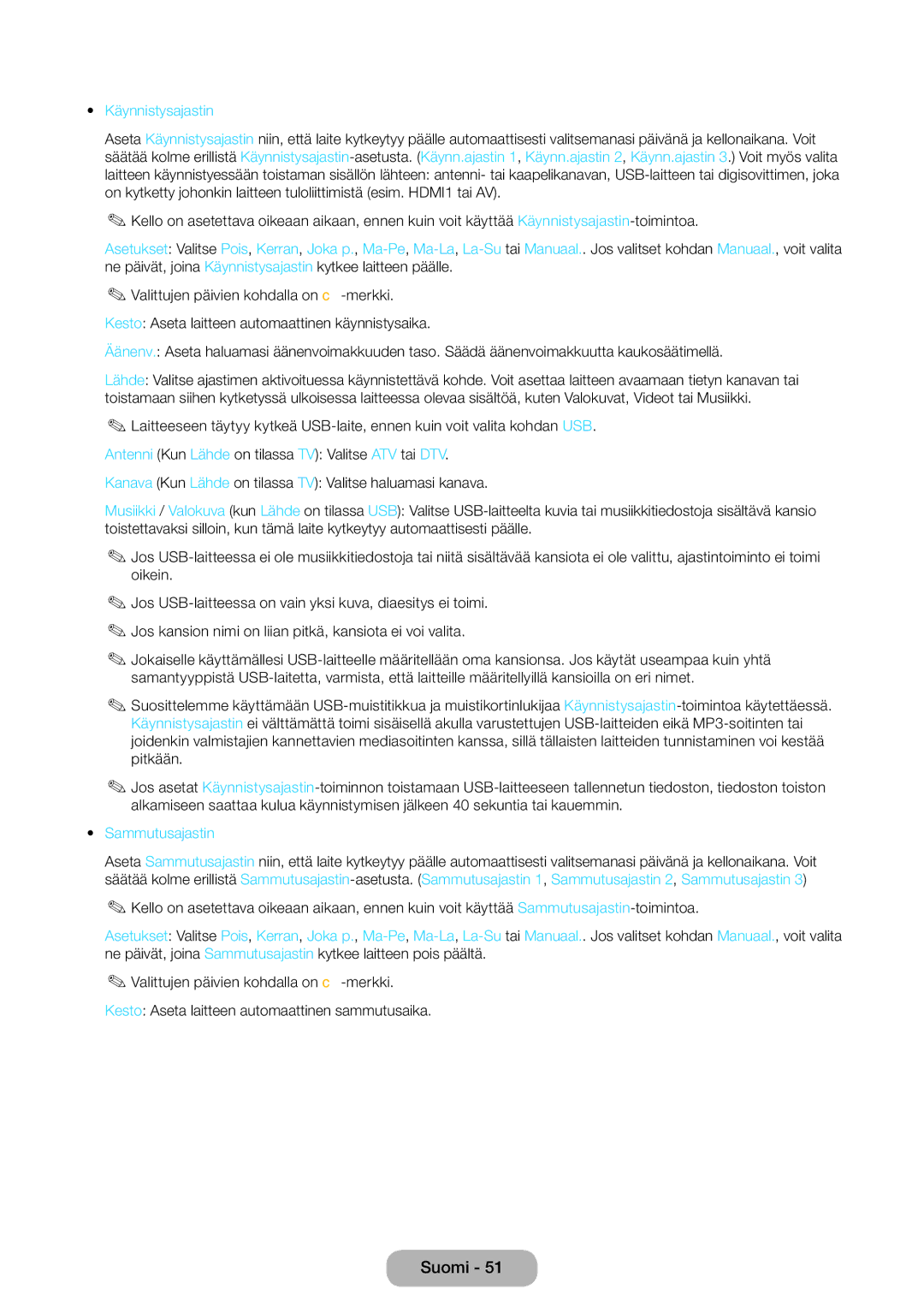 Samsung LT22E390EX/XE, LT24E390EX/XE manual Käynnistysajastin, Sammutusajastin 