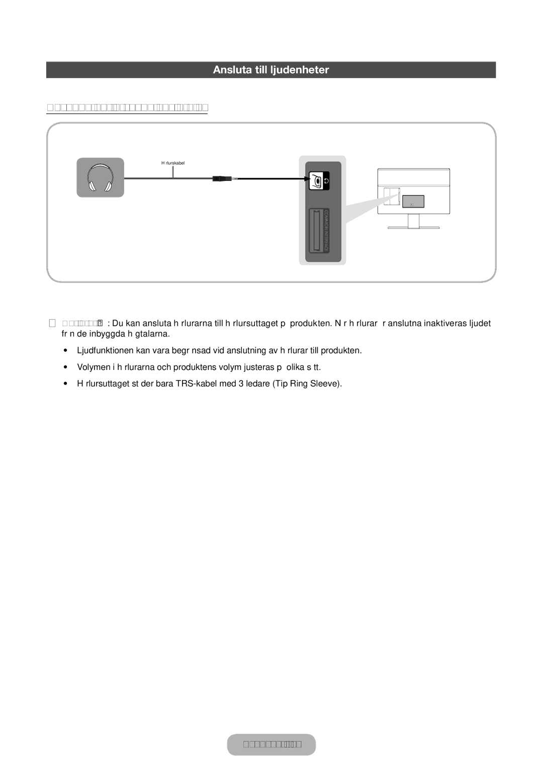 Samsung LT24E390EX/XE, LT22E390EX/XE manual Ansluta till ljudenheter, Använda hörlurskabelanslutning 