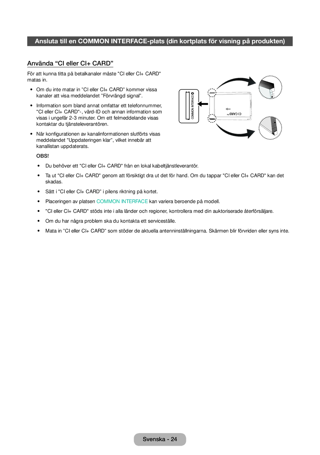 Samsung LT24E390EX/XE, LT22E390EX/XE manual Använda CI eller CI+ Card 