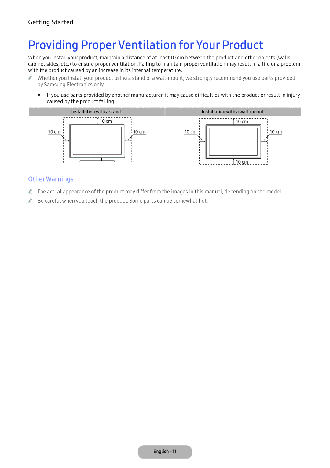 Samsung LT24E390EX/XE manual Providing Proper Ventilation for Your Product, Other Warnings 