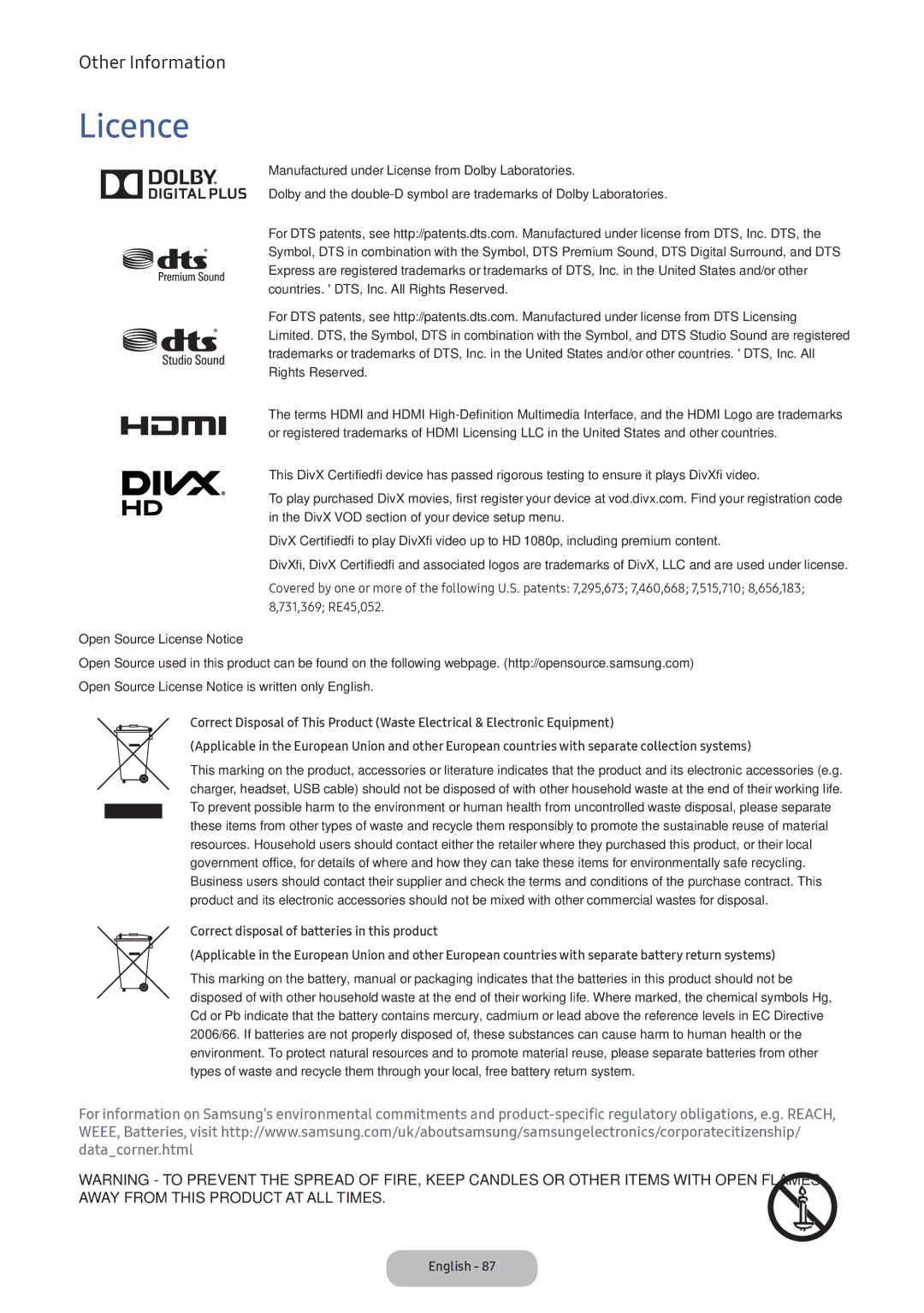 Samsung LT24E390EX/XE manual Licence 