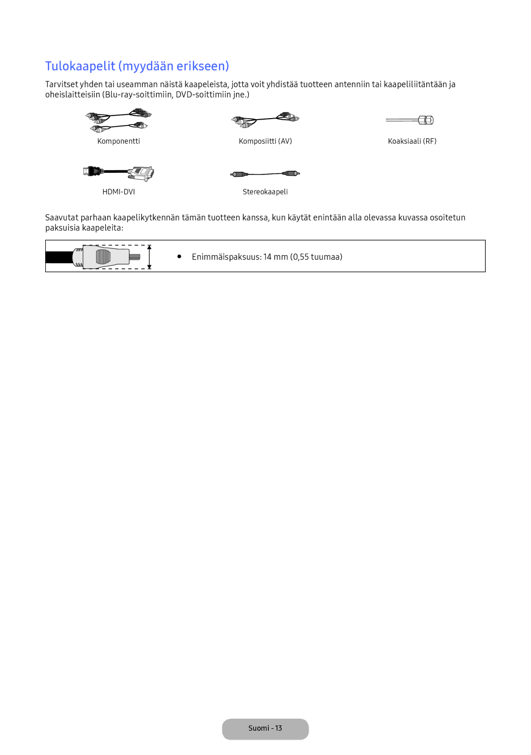 Samsung LT24E390EX/XE manual Tulokaapelit myydään erikseen 