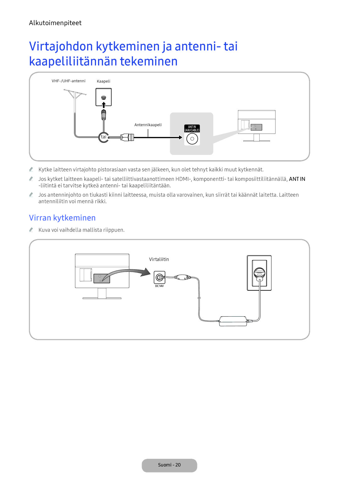 Samsung LT24E390EX/XE manual Virran kytkeminen 