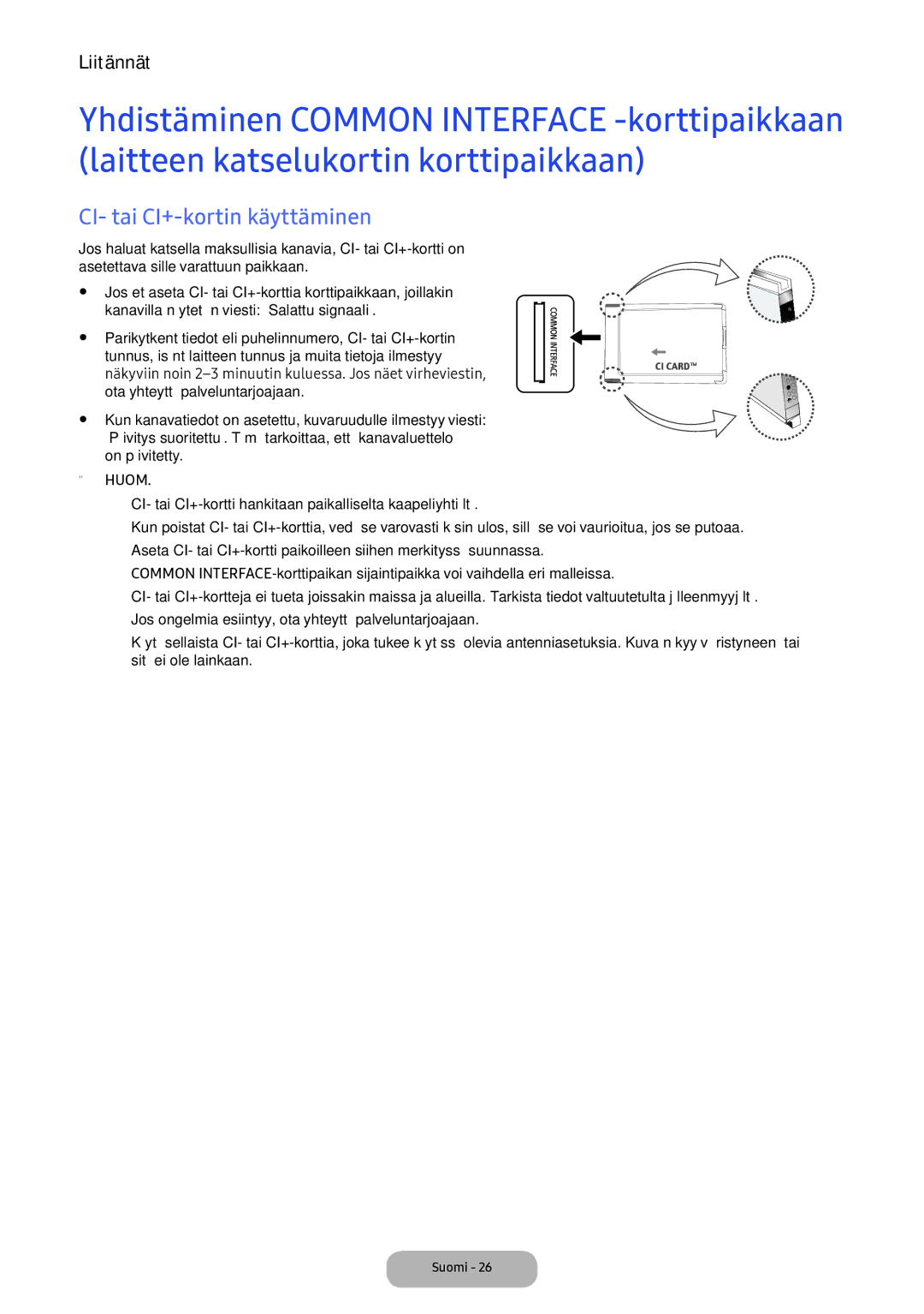 Samsung LT24E390EX/XE manual CI- tai CI+-kortin käyttäminen, CI- tai CI+-kortti hankitaan paikalliselta kaapeliyhtiöltä 