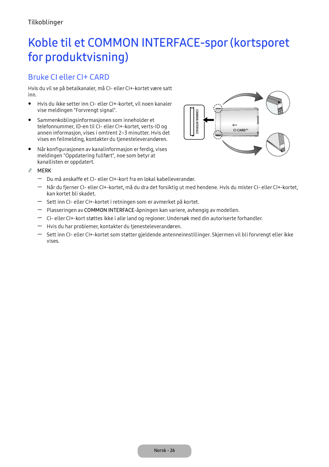 Samsung LT24E390EX/XE manual Bruke CI eller CI+ Card, Kan kortet bli skadet, Vises 