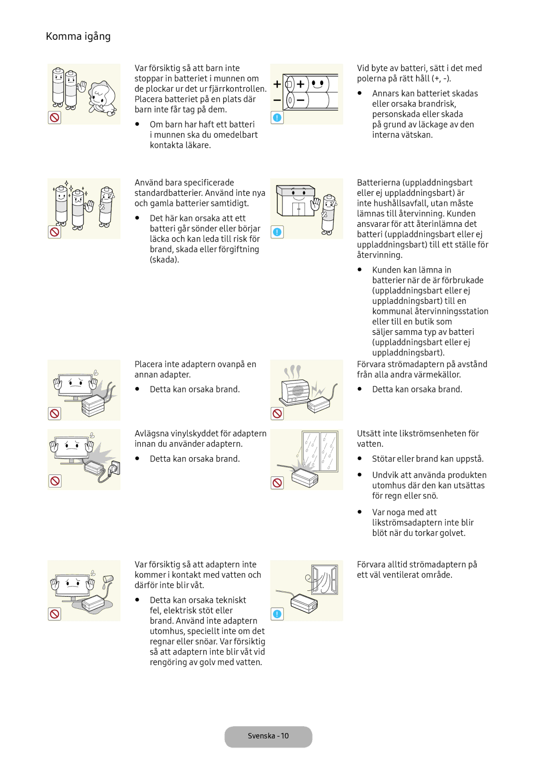 Samsung LT24E390EX/XE manual För regn eller snö, Var noga med att, Likströmsadaptern inte blir, Blöt när du torkar golvet 