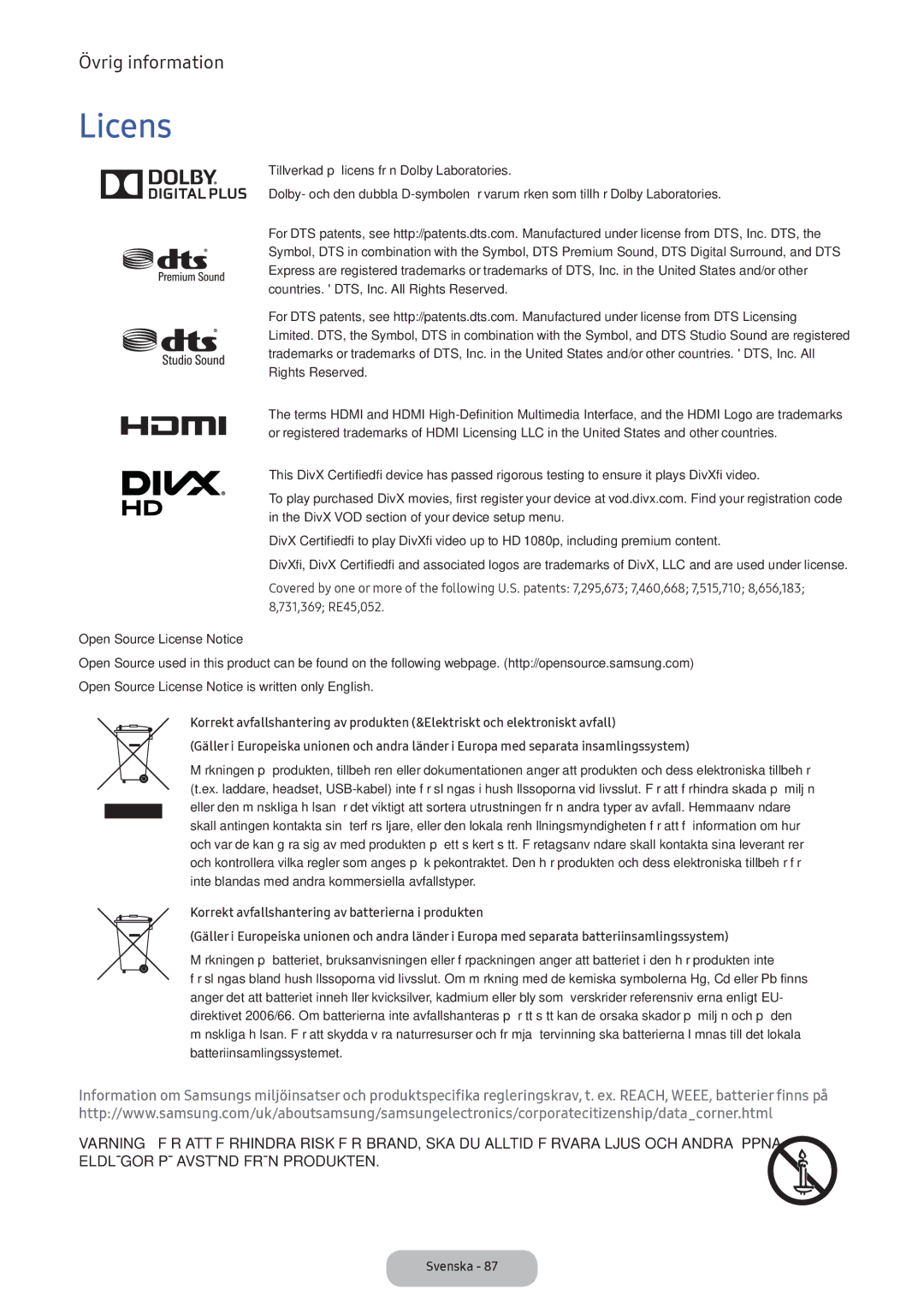 Samsung LT24E390EX/XE manual Licens 