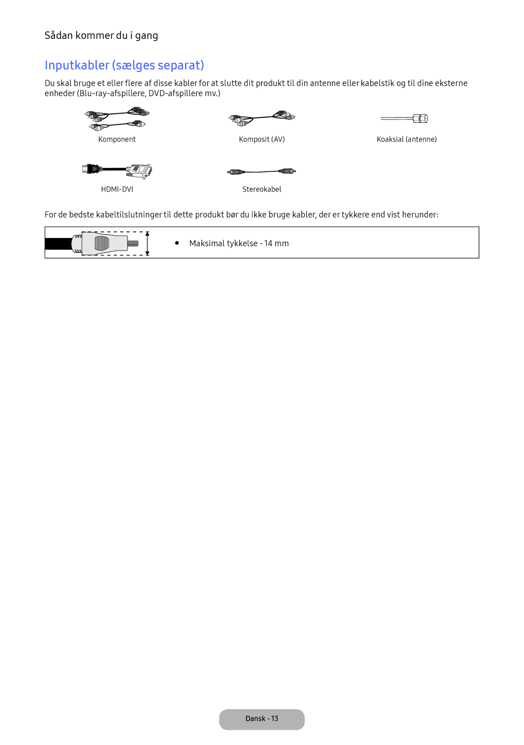 Samsung LT24E390EX/XE manual Inputkabler sælges separat 