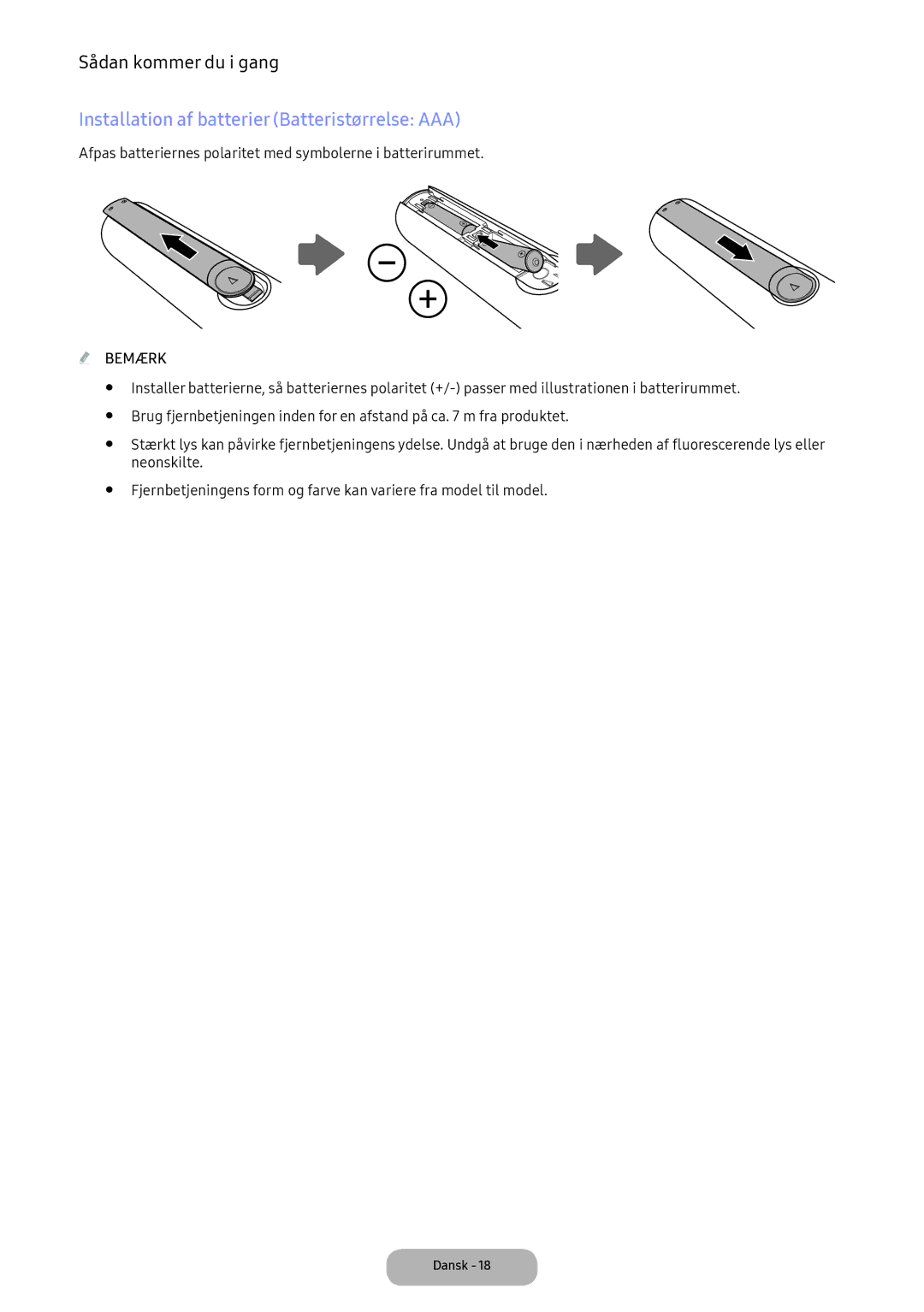 Samsung LT24E390EX/XE manual Installation af batterier Batteristørrelse AAA, Neonskilte 