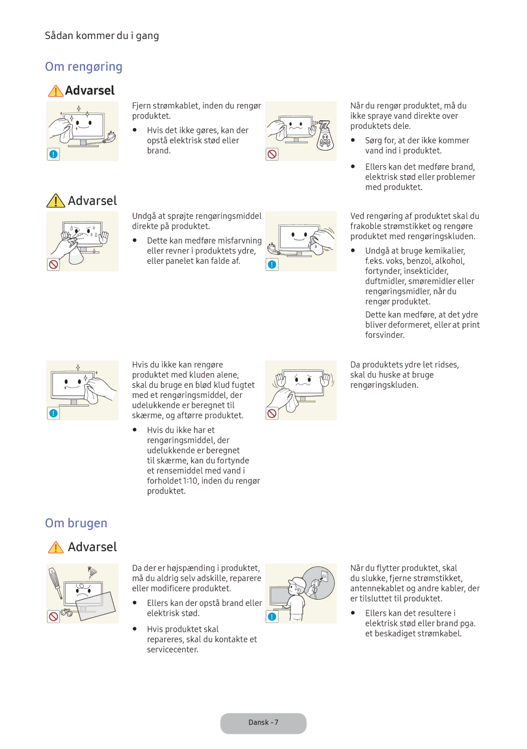 Samsung LT24E390EX/XE manual Om rengøring, Om brugen 