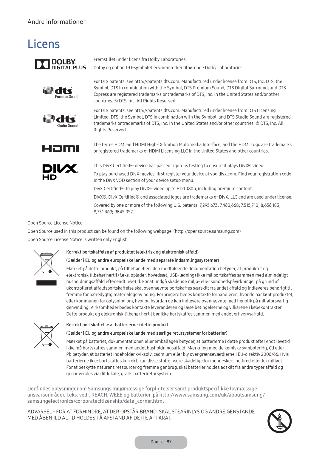 Samsung LT24E390EX/XE manual Licens 