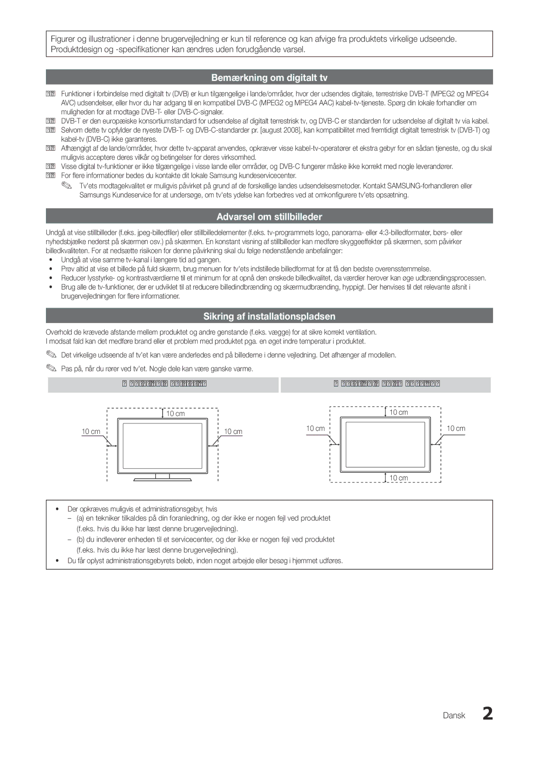 Samsung LT27A300EW/XE, LT22A300EW/XE manual Montering med vægbeslag, Dansk 