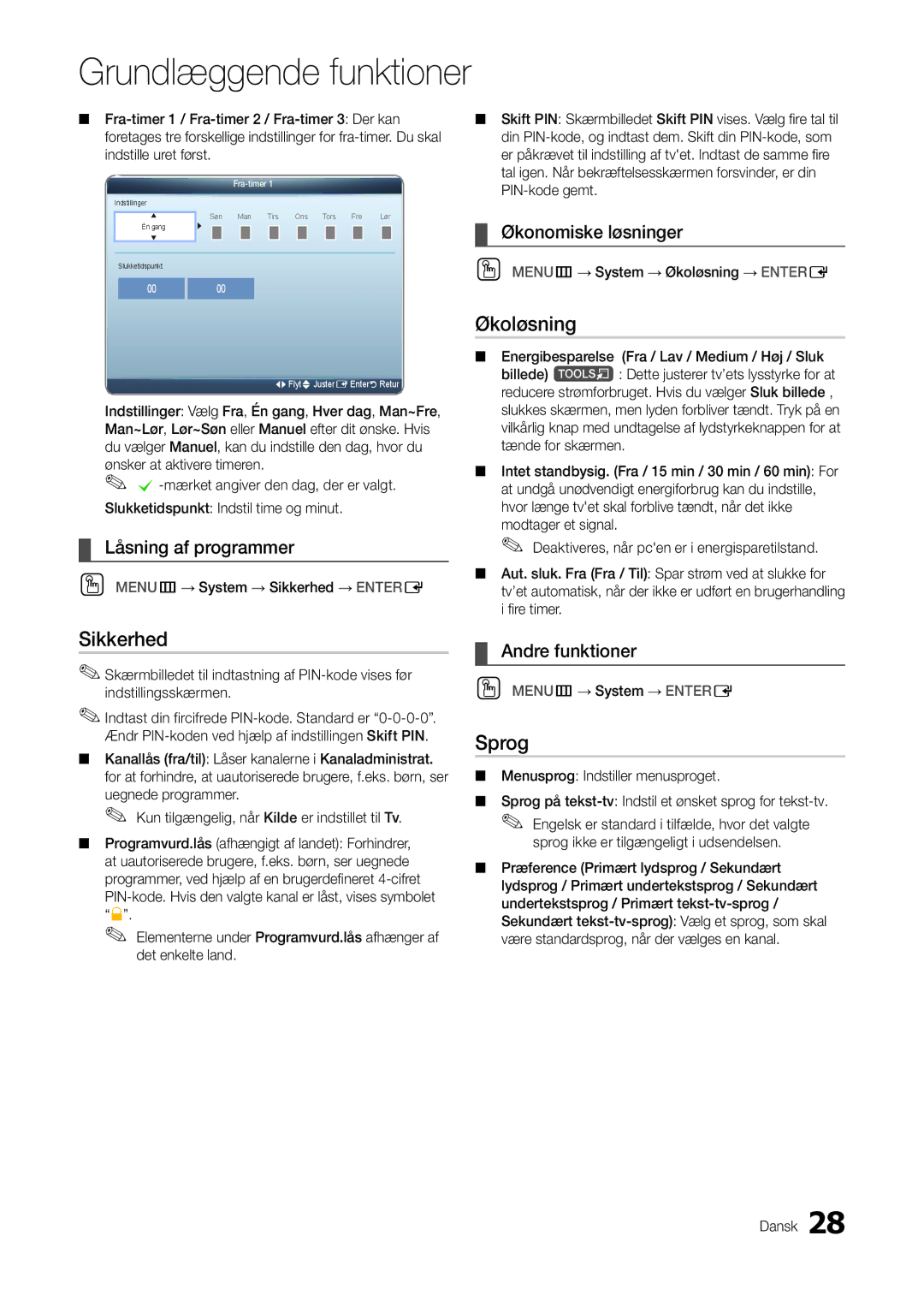 Samsung LT27A300EW/XE, LT22A300EW/XE manual Økoløsning, Sikkerhed, Sprog 