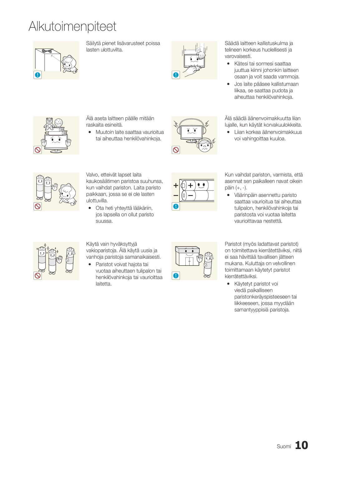 Samsung LT27A300EW/XE, LT22A300EW/XE manual Alkutoimenpiteet 