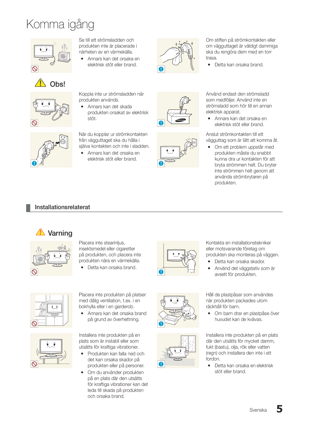 Samsung LT22A300EW/XE, LT27A300EW/XE manual Detta kan orsaka brand, Annars kan det orsaka brand På grund av överhettning 