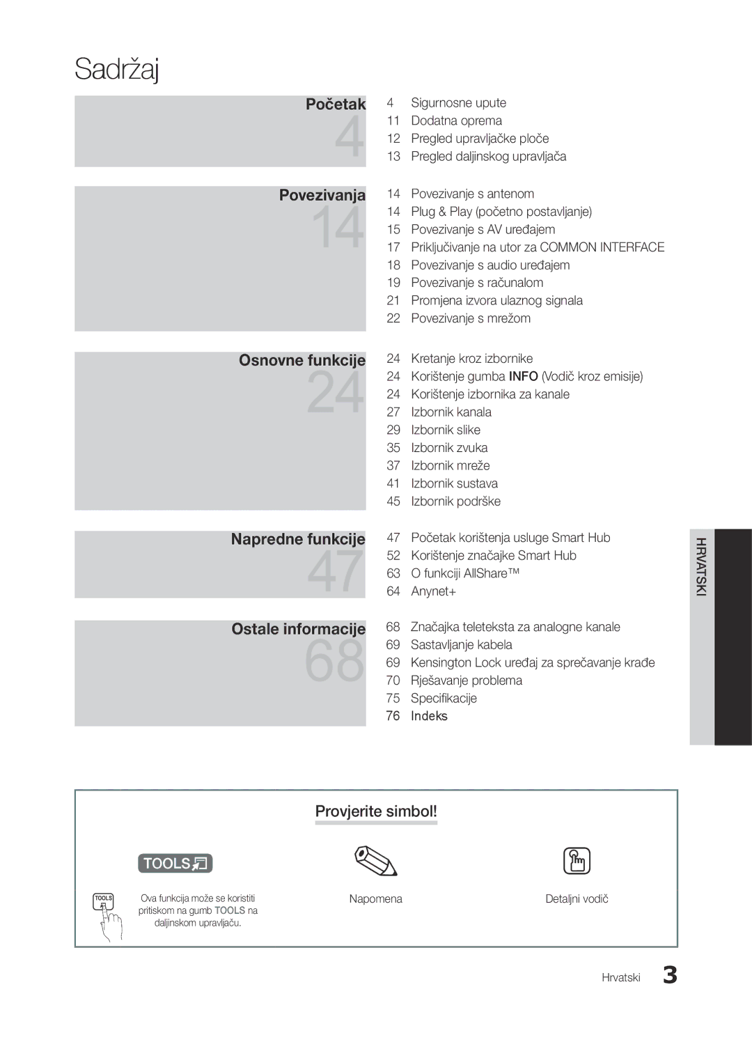 Samsung LT27B750EW/EN manual Provjerite simbol, Kensington Lock uređaj za sprečavanje krađe, Napomena, Detaljni vodič 