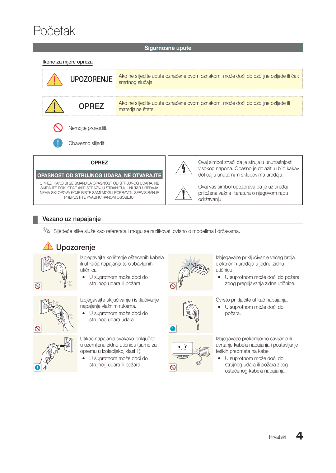 Samsung LT27A750EX/EN, LT23A750EX/EN, LT27A950EX/EN, LT27B750EW/EN manual Vezano uz napajanje, Sigurnosne upute 