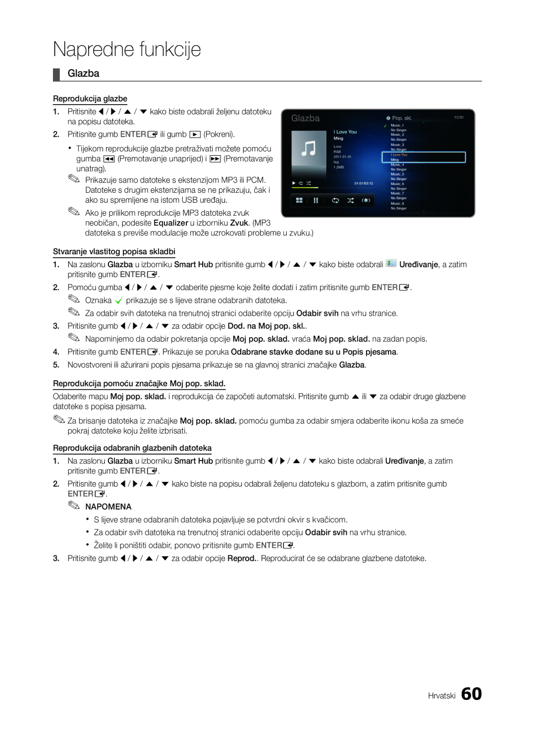 Samsung LT27A750EX/EN, LT23A750EX/EN, LT27A950EX/EN manual Napredne funkcije, Ako je prilikom reprodukcije MP3 datoteka zvuk 