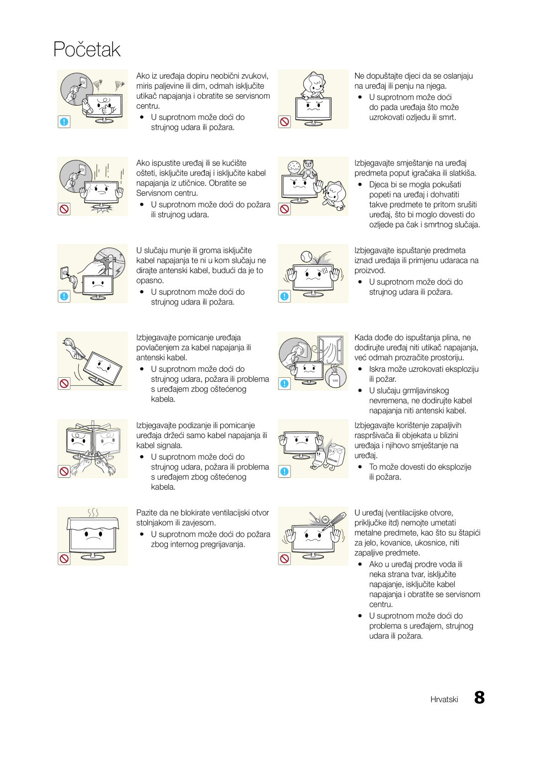 Samsung LT27A750EX/EN manual Yy Iskra može uzrokovati eksploziju, Ili požar, Slučaju grmljavinskog, Zapaljive predmete 