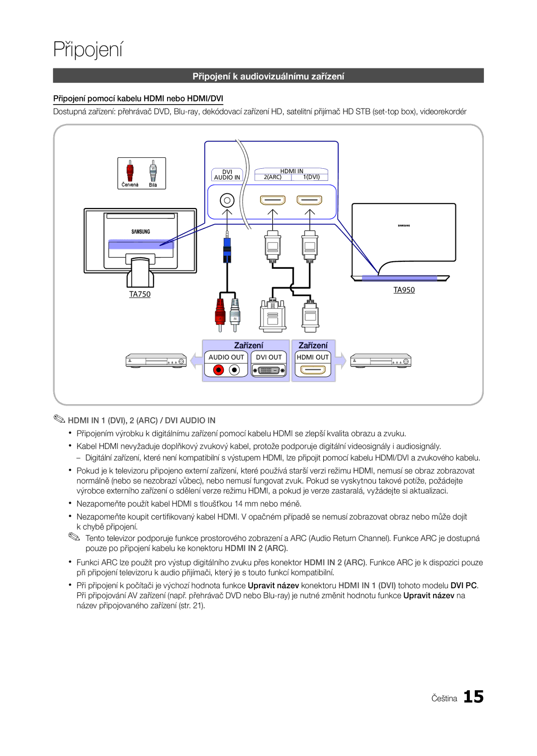 Samsung LT27B750EW/EN, LT27A750EXL/EN, LT27A950EXL/EN manual Připojení k audiovizuálnímu zařízení, TA750 TA950 Zařízení 