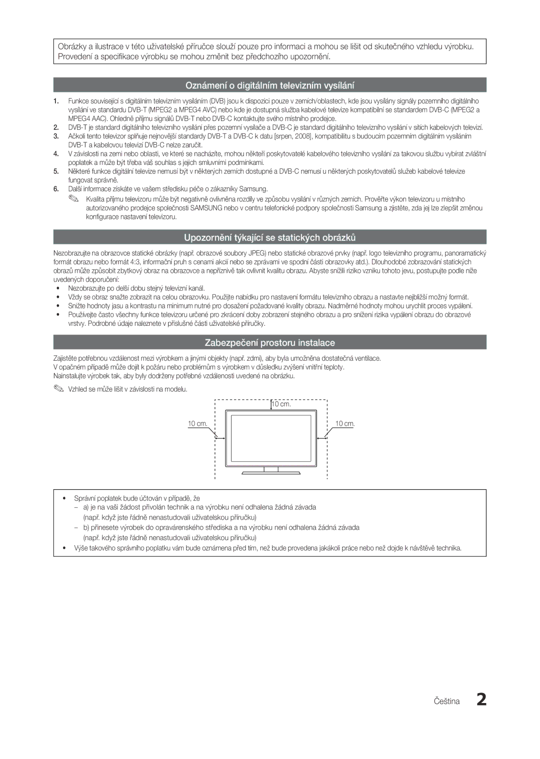 Samsung LT23A750EX/CI, LT27A750EXL/EN, LT27A950EXL/EN, LT27B750EWV/EN, LT27A750EX/EN, LT23A750EX/EN manual Čeština, 10 cm 