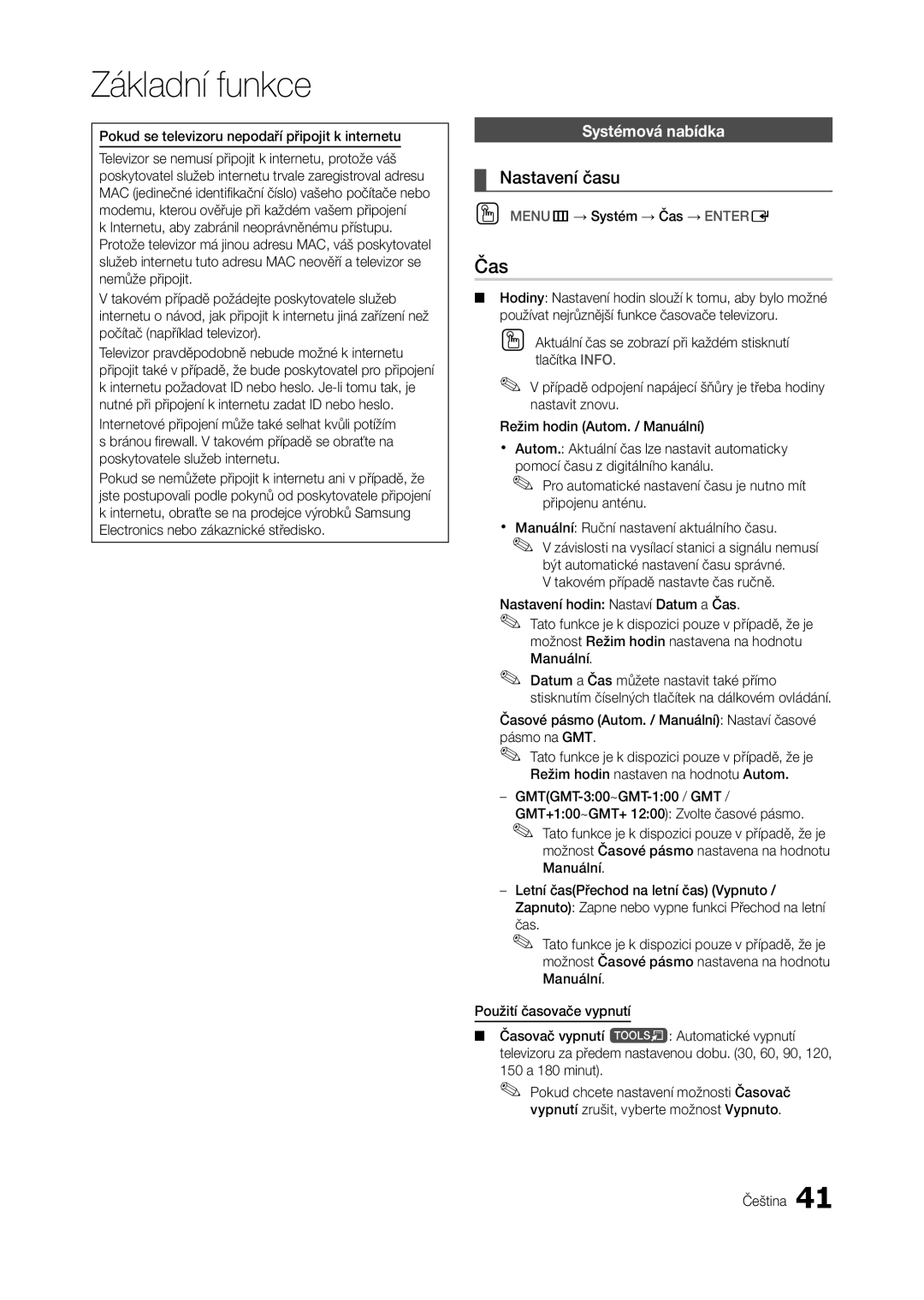 Samsung LT27A950EXL/EN, LT27A750EXL/EN, LT23A750EX/CI, LT27B750EWV/EN, LT27A750EX/EN Čas, Nastavení času, Systémová nabídka 