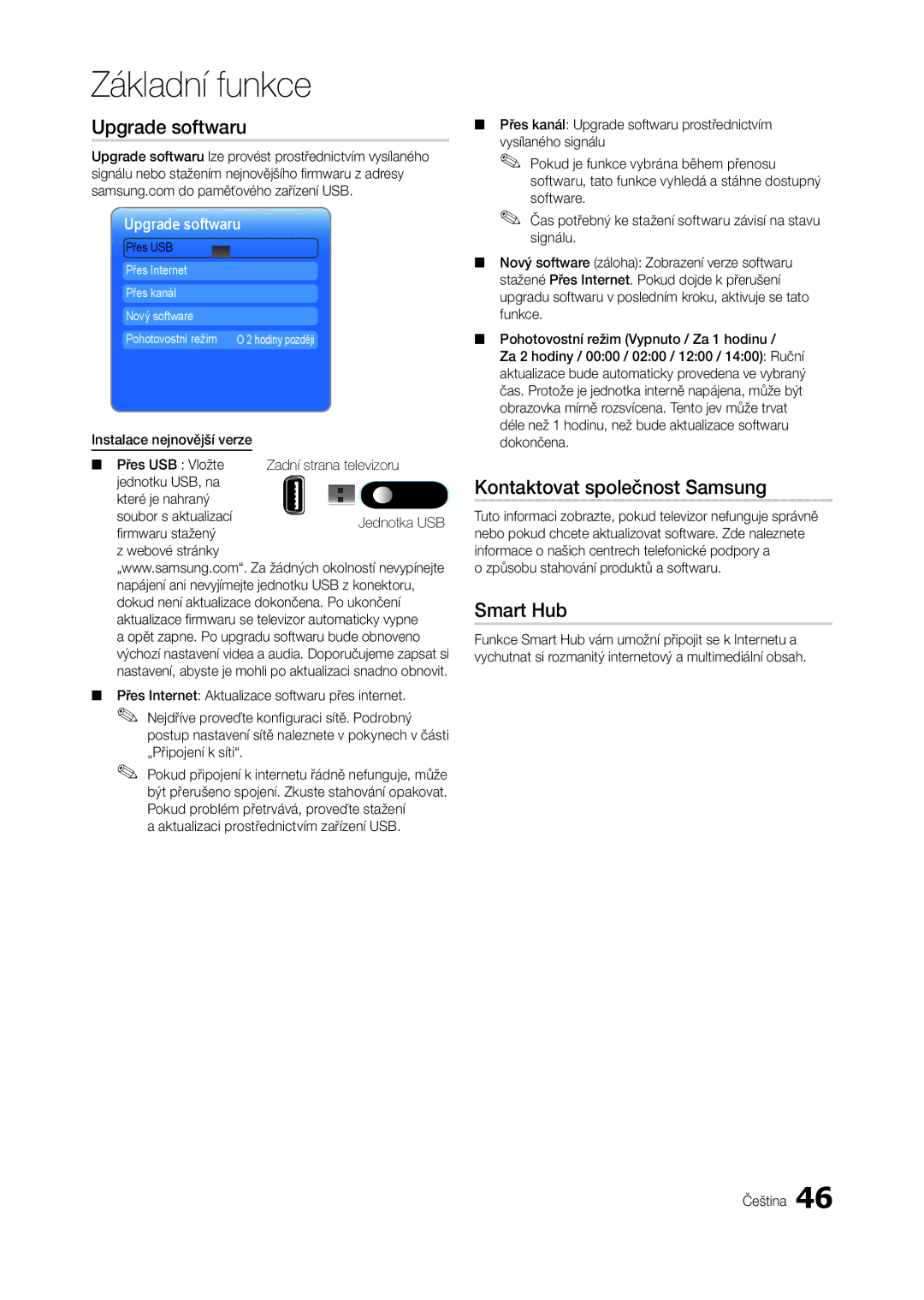 Samsung LT27A950EX/EN, LT27A750EXL/EN, LT27A950EXL/EN manual Upgrade softwaru, Kontaktovat společnost Samsung, Smart Hub 