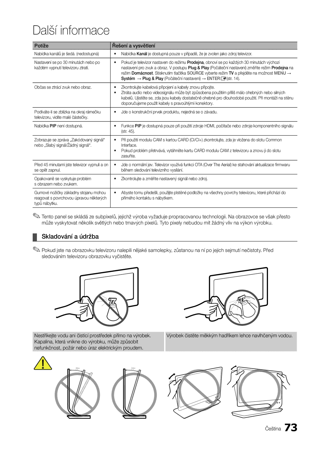 Samsung LT27A950EXL/EN, LT27A750EXL/EN, LT23A750EX/CI, LT27B750EWV/EN, LT27A750EX/EN, LT23A750EX/EN manual Skladování a údržba 