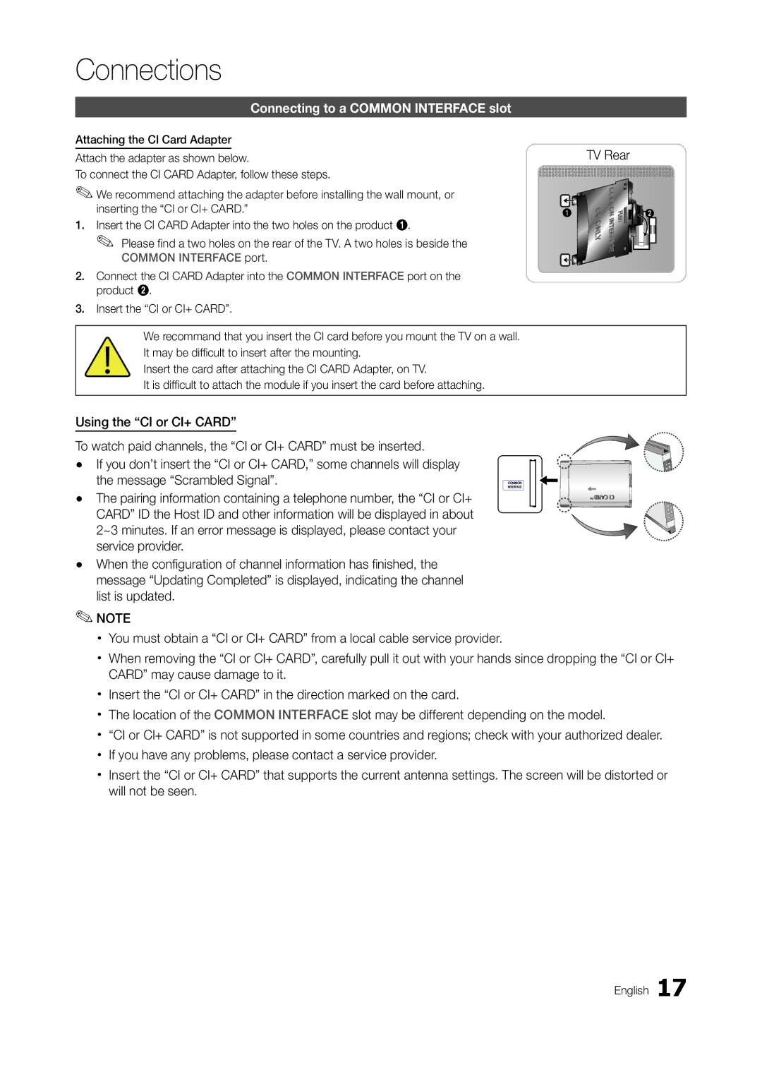 Samsung LT27A950EXL/CI, LT27A950EX/CI, LT27A750EXL/EN, LT27A950EXL/EN Connecting to a Common Interface slot, Mounting, After 