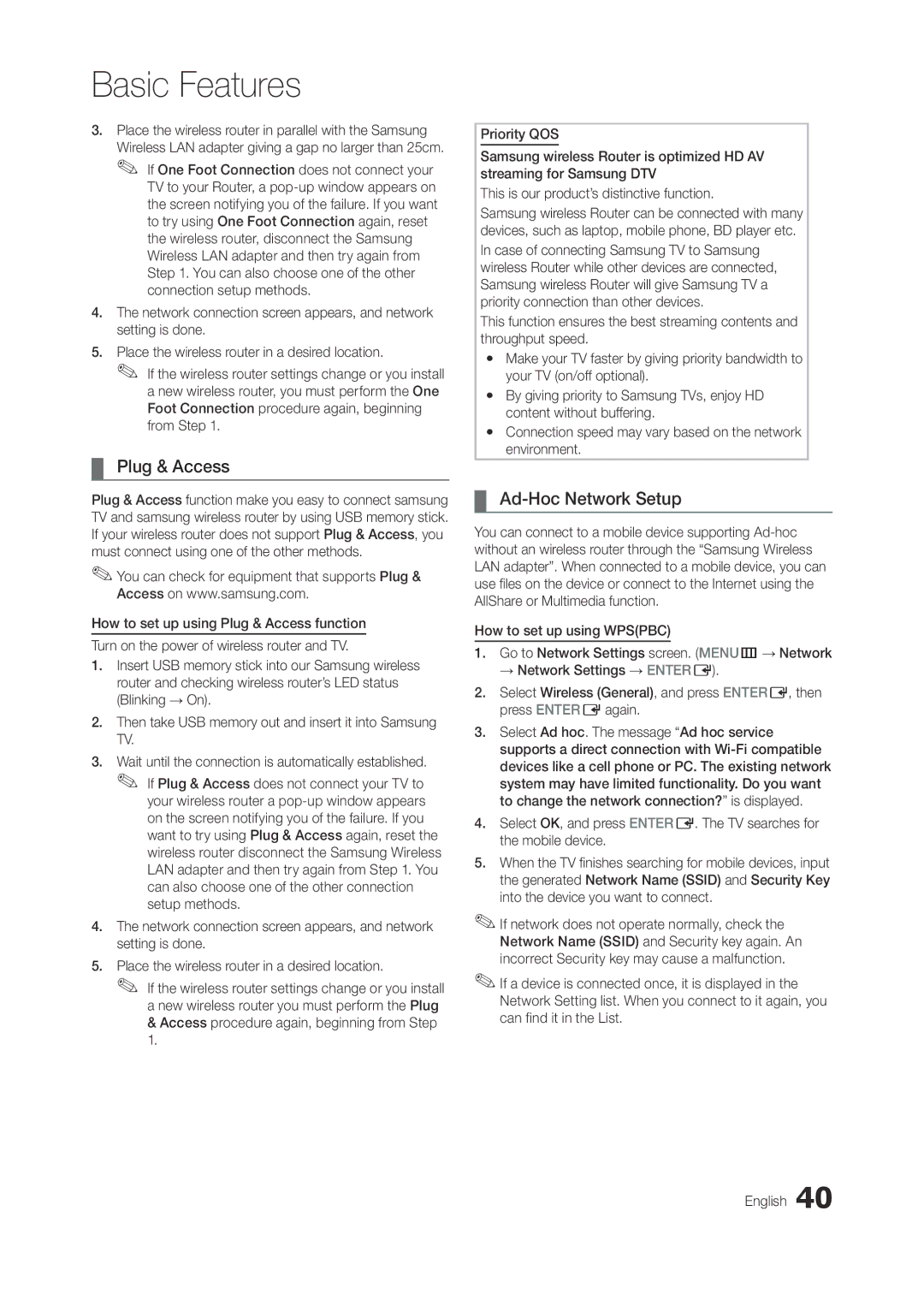 Samsung LT27B750EWV/EN manual Plug & Access, Ad-Hoc Network Setup, Place the wireless router in parallel with the Samsung 