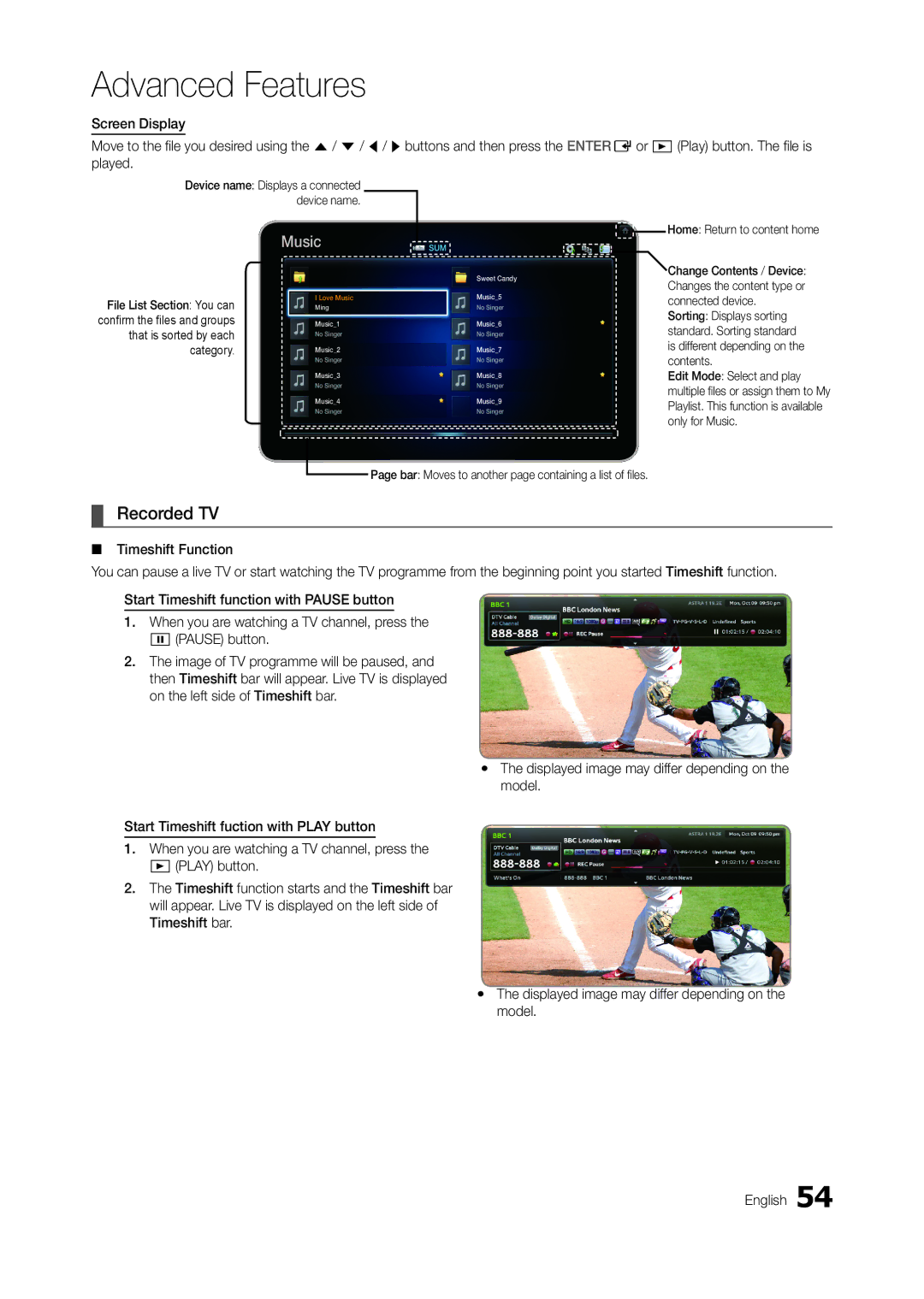 Samsung LT27A950EX/CI, LT27A750EXL/EN, LT27A950EXL/EN, LT23A750EX/CI, LT27B750EWV/EN Recorded TV, Home Return to content home 