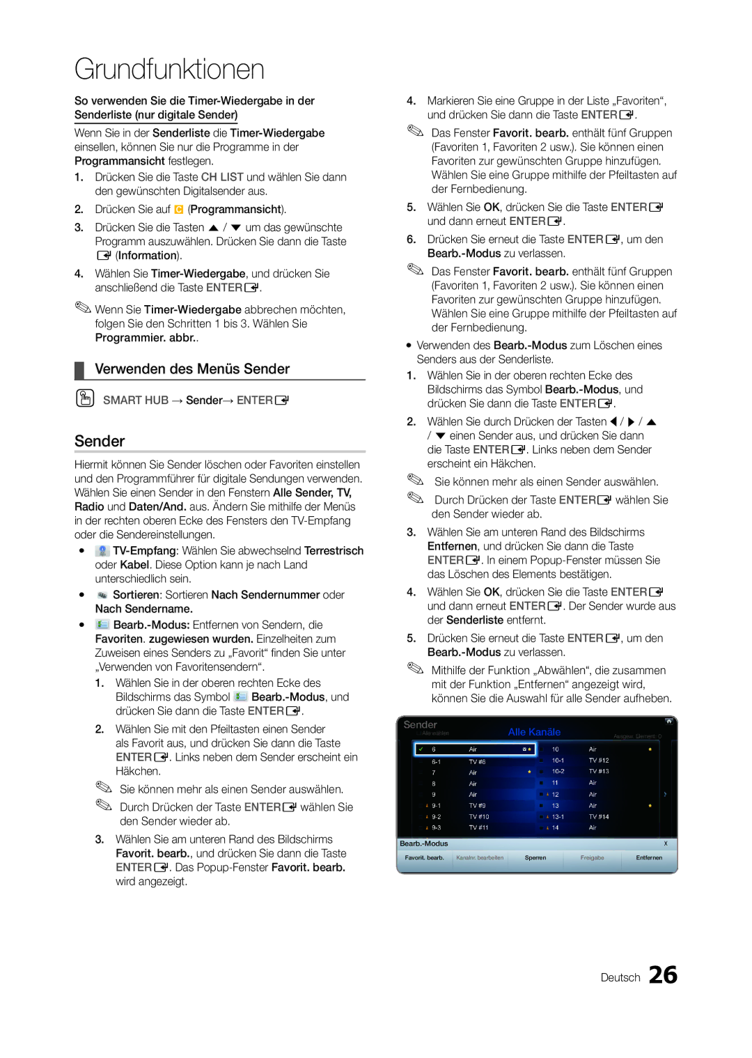 Samsung LT27B750EW/EN, LT27A950EX/CI, LT27A750EXL/EN, LT27A950EXL/EN, LT23A750EX/CI manual Verwenden des Menüs Sender 